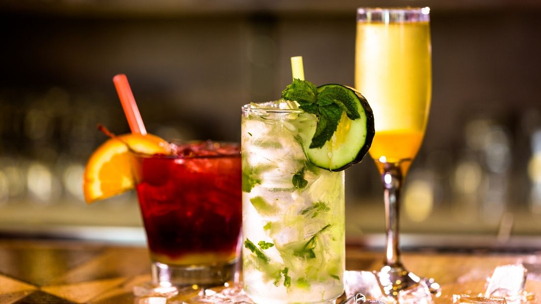 cocktails on a bar top