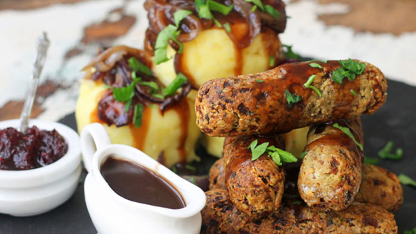 Nut sausage and mash with gravy vegan