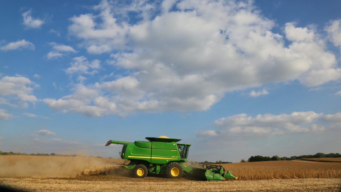 green combine harvester