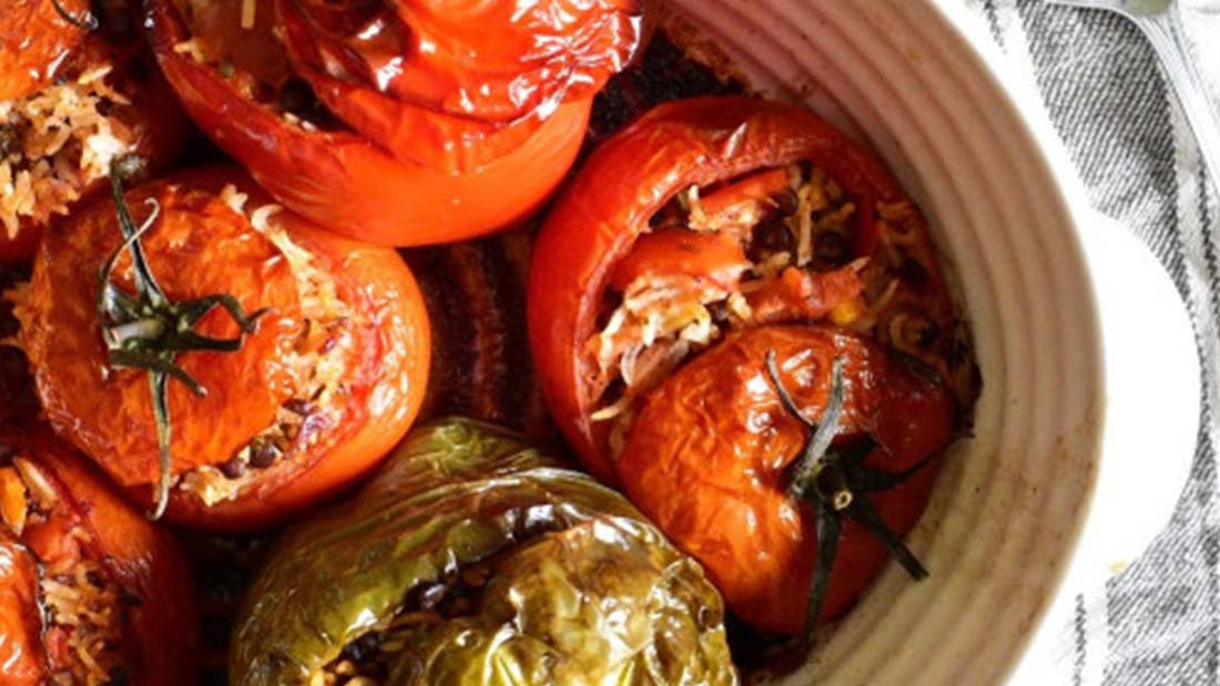 Gemista (Greek Stuffed Peppers & Tomatoes)