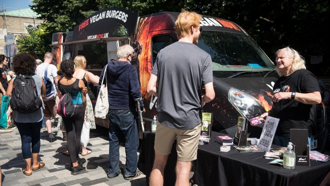 Members of the public at the burger van