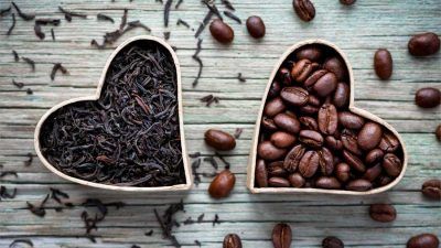 tea leaves and coffee beans