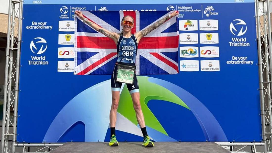 lisa gawthorne on the duathlon podium