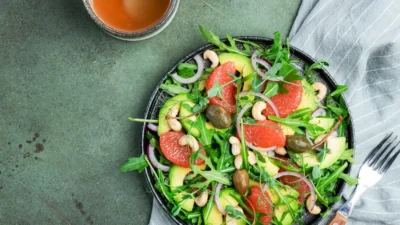 leafy salad with avocado