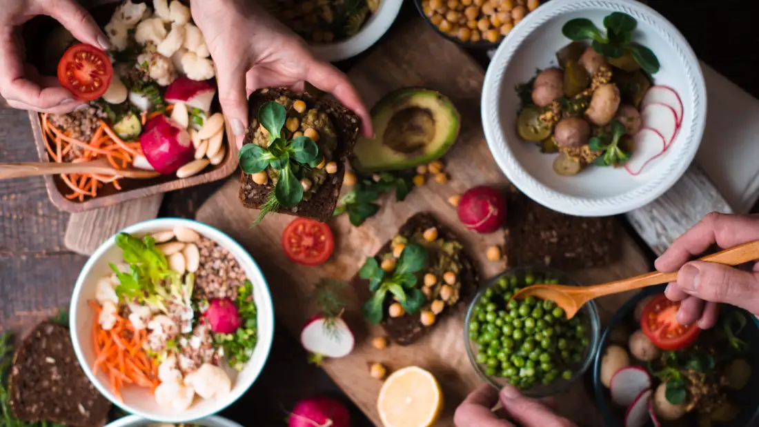 healthy foods on wooden table